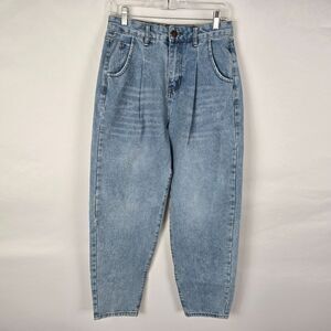 Blue Savvy Denim Mom Jeans Juniors 5 / 27 Blue Light Wash Pleated